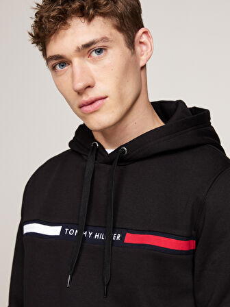 TOMMY HILFIGER Erkek Marka Logolu Kapüşonlu Şık Görünüşlü Siyah Sweatshirt MW0MW37361 BDS
