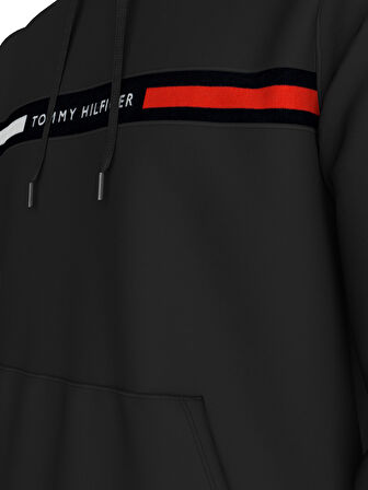TOMMY HILFIGER Erkek Marka Logolu Kapüşonlu Şık Görünüşlü Siyah Sweatshirt MW0MW37361 BDS