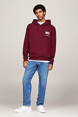 Erkek Logo Bağcıklı Kapüşonlu Sweatshirt - Koyu Kırmızı | M