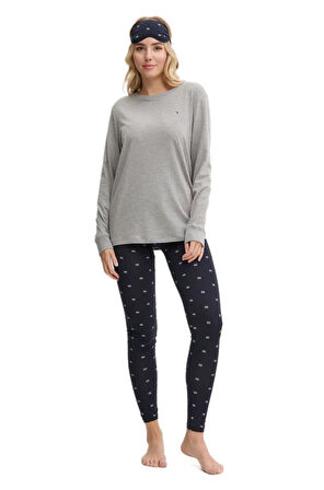 Tommy Hilfiger Kadın Gri Pijama Takımı ( Göz Bandı Hediyeli ) UW0UW05639