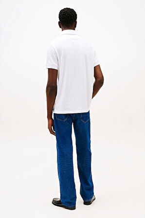 Erkek Regular Fit Göğsü Şeritli ve Yazılı Polo Yaka T-Shirt - Beyaz | XS