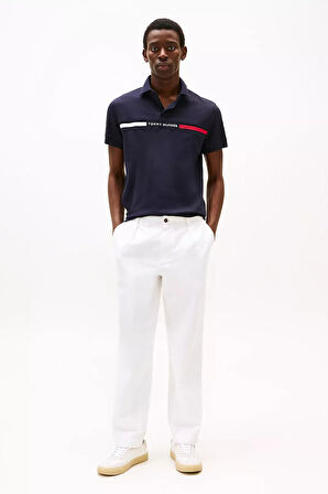 Erkek Regular Fit Göğsü Şeritli ve Yazı Nakışlı Polo Yaka T-Shirt - Lacivert | XS