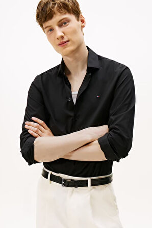 Erkek Slim Fit Poplin Gömlek - Siyah | 44