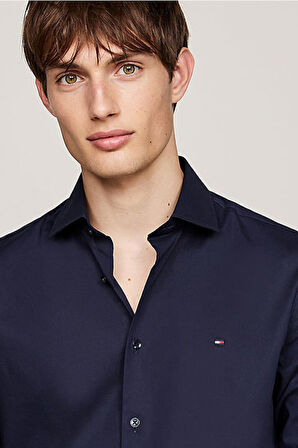 Erkek Slim Fit Poplin Gömlek - Lacivert | 38