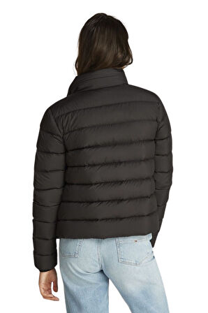 Kadın Baskılı Logo Şişme Mont - Siyah | S