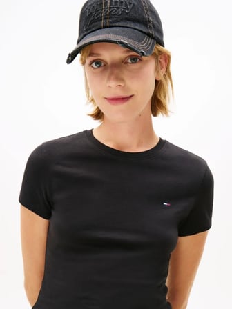 TOMMY HILFIGER Kadın Marka Logolu Günlük Kullanıma Uygun Siyah T-Shirt DW0DW20459 BDS