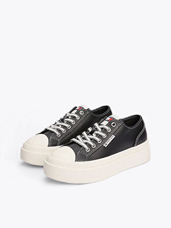 Tommy Hilfiger Erkek Deri Kontrast Dikişli Platform Sneaker