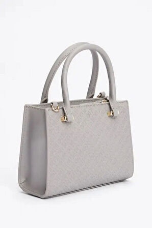 Tommy Hilfiger Monogram Kabartmalı Tote Gri Çanta