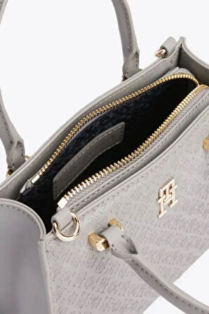 Tommy Hilfiger Monogram Kabartmalı Tote Gri Çanta