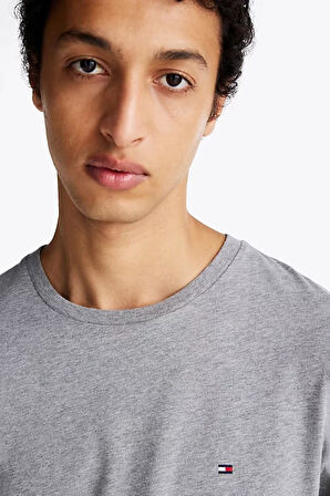 Erkek Yuvarlak Yaka Heather T-Shirt - Gri | S