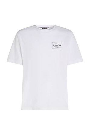 Erkek Etiket Baskı Logo T-Shirt - Beyaz | S