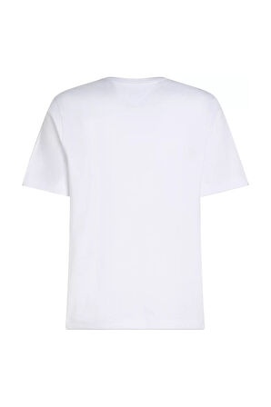 Erkek Etiket Baskı Logo T-Shirt - Beyaz | S