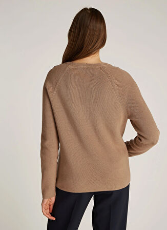 Tommy Hilfiger V Yaka Normal Kahve Kazak Kadın WW0WW44452RBC