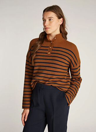 Tommy Hilfiger Polo Yaka Normal Kahve Kazak Kadın WW0WW449810BO
