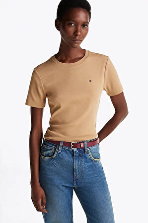 Kadın Slim Fit T-Shirt - Açık Kahverengi | L