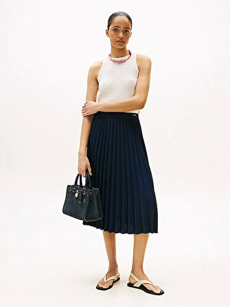 Tommy Hilfiger FLUID PLEATED PULL ON MIDI SKIRT Kadın Mavi Etek WW0WW43886C1G