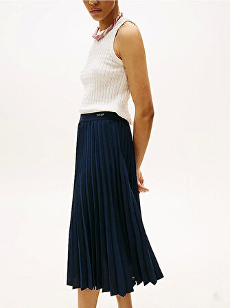 Tommy Hilfiger FLUID PLEATED PULL ON MIDI SKIRT Kadın Mavi Etek WW0WW43886C1G