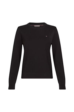 Kadın Jersey Stitch Bisiklet Yaka Uzun Kollu Kazak - Siyah | XS