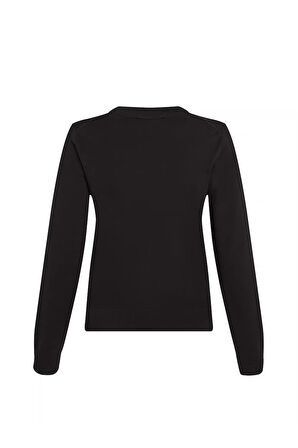 Kadın Jersey Stitch Bisiklet Yaka Uzun Kollu Kazak - Siyah | S