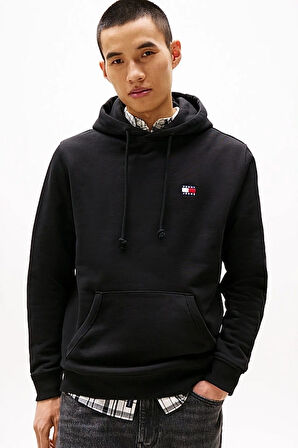 Erkek Reg Badge Kapüşonlu Sweatshirt - Siyah | S