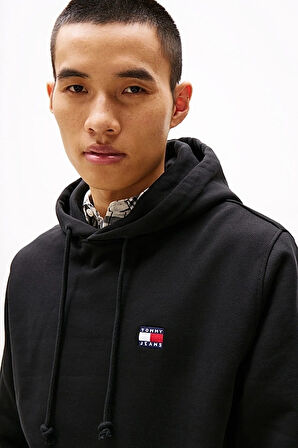 Erkek Reg Badge Kapüşonlu Sweatshirt - Siyah | L