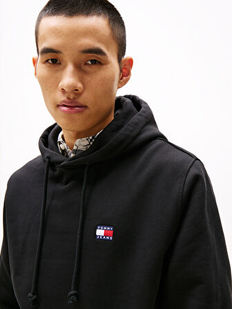 TOMMY HILFIGER Erkek Marka Logolu Kapüşonlu  Organik Pamuklu Kanguru Ceplli Günlük Kullanıma Uygun Siyah Sweatshirt DM0DM20258 BDS