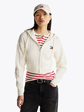 TOMMY HILFIGER TJW BADGE CABL HOOD CARDIGAN EXT Hırka