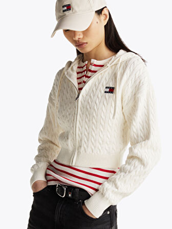 TOMMY HILFIGER TJW BADGE CABL HOOD CARDIGAN EXT Hırka