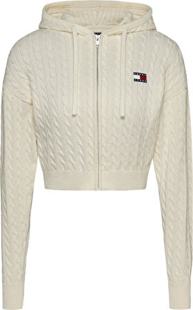TOMMY HILFIGER TJW BADGE CABL HOOD CARDIGAN EXT Hırka