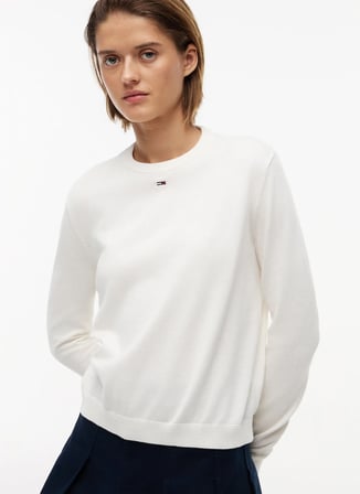 Tommy Jeans Beyaz Kadın Bisilet Yaka Kazak DW0DW20159YBH