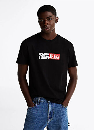 Tommy Jeans Bisiklet Yaka Siyah Erkek T-Shirt DM0DM20365BDS TJM SLIM ENTRY GRA