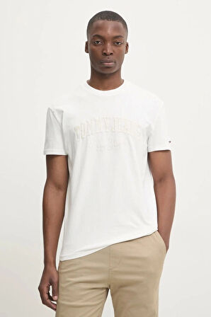 Tommy Hilfiger Logolu Erkek Beyaz T-Shirt
