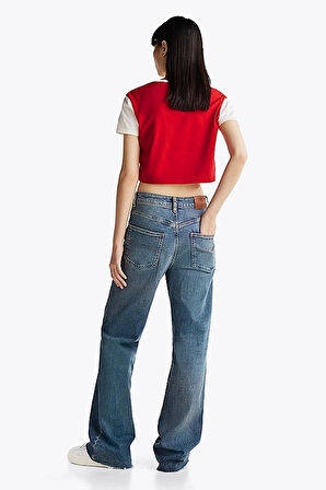 Tommy Hilfiger Kadın Kırmızı Logolu  Crop T-Shirt