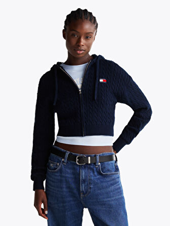 TOMMY HILFIGER TJW BADGE CABL HOOD CARDIGAN EXT Hırka