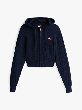 TOMMY HILFIGER TJW BADGE CABL HOOD CARDIGAN EXT Hırka