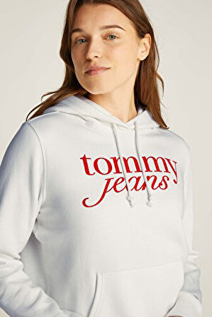 Kadın Tjw Reg Logo Kapüşonlu Sweatshirt - Ekru | XS