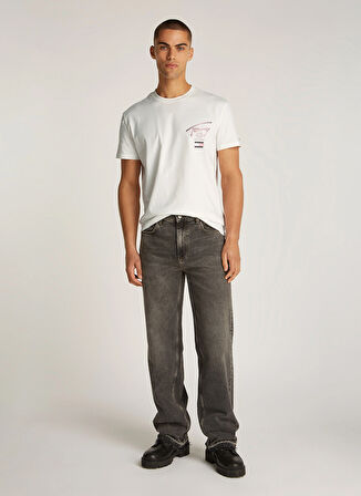Tommy Hilfiger Bisiklet Yaka Ekru Erkek T-Shirt DM0DM21106YBL TJM REG TOMMY SIGN