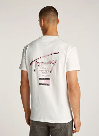 Tommy Hilfiger Bisiklet Yaka Ekru Erkek T-Shirt DM0DM21106YBL TJM REG TOMMY SIGN