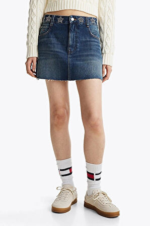 Tommy Hilfiger Kadın Mavi Kot Mini Etek