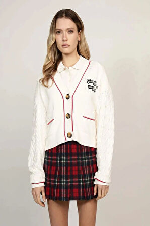 Tommy  Jeans  Kadın Beyaz Varsity Cardigan Ceket