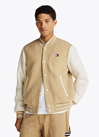 Tommy Jeans Regular Fit Bej Erkek Ceket DM0DM20216ACT TJM WOOL BLEND VRSITY