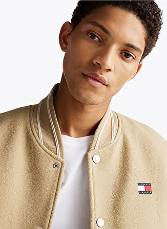 Tommy Jeans Regular Fit Bej Erkek Ceket DM0DM20216ACT TJM WOOL BLEND VRSITY