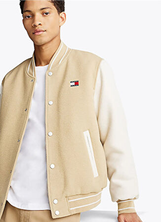 Tommy Jeans Regular Fit Bej Erkek Ceket DM0DM20216ACT TJM WOOL BLEND VRSITY