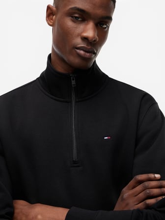 TJM REG FLEECE QZ MOCK NCK EXT Erkek Siyah Sweatshirt - DM0DM20339