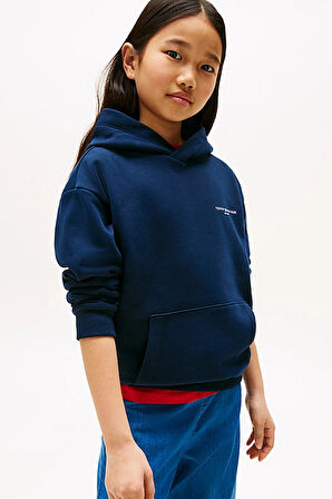 Unisex Çocuk Kapüşonlu Minimal Logo Baskılı Sweatshirt - Lacivert | 16 Yaş