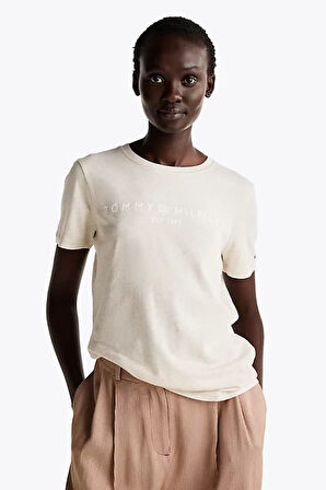 Kadın Logo Yuvarlak T-Shirt - Bej | S