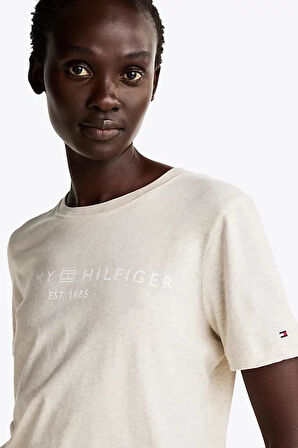 Kadın Logo Yuvarlak T-Shirt - Bej | S