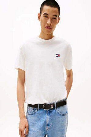 Tommy Jeans Erkek  Beyaz  Badge Crew Yaka T-Shirt