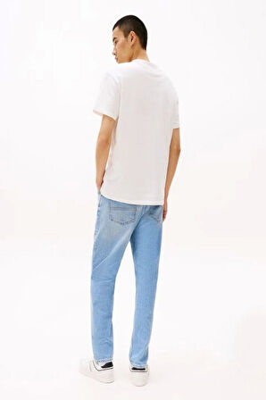 Tommy Jeans Erkek  Beyaz  Badge Crew Yaka T-Shirt