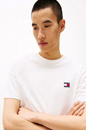 Tommy Jeans Erkek  Beyaz  Badge Crew Yaka T-Shirt